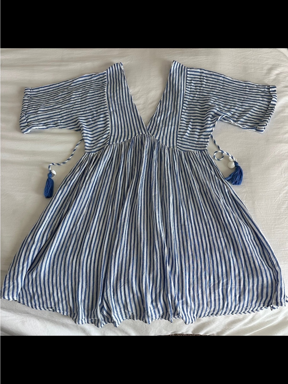 Cutest Blue Island Blue and White Stripe Shell Summer Dress Swim Cover-Up